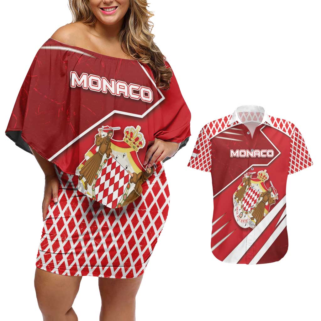 Personalized Monaco Couples Matching Off Shoulder Short Dress and Hawaiian Shirt Coat Of Arms Unique Style - Wonder Print Shop