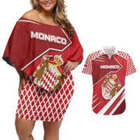 Personalized Monaco Couples Matching Off Shoulder Short Dress and Hawaiian Shirt Coat Of Arms Unique Style - Wonder Print Shop