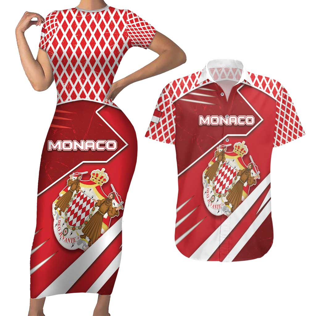 Personalized Monaco Couples Matching Short Sleeve Bodycon Dress and Hawaiian Shirt Coat Of Arms Unique Style - Wonder Print Shop