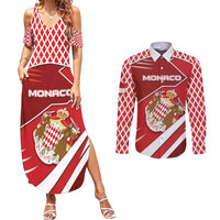 Personalized Monaco Couples Matching Summer Maxi Dress and Long Sleeve Button Shirt Coat Of Arms Unique Style - Wonder Print Shop
