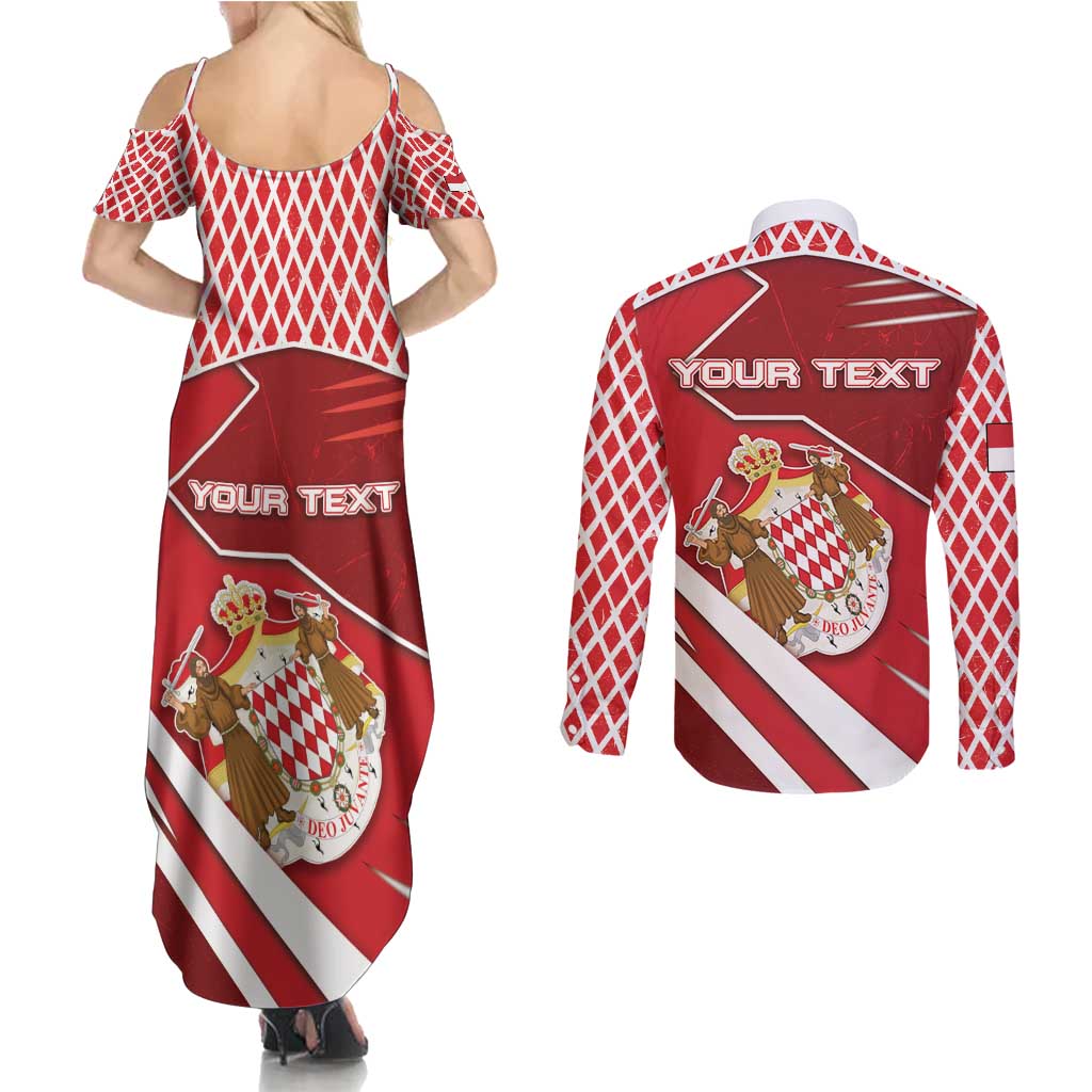Personalized Monaco Couples Matching Summer Maxi Dress and Long Sleeve Button Shirt Coat Of Arms Unique Style - Wonder Print Shop