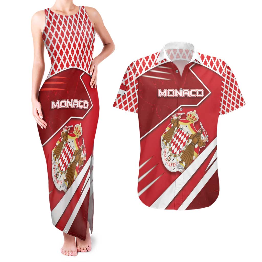 Personalized Monaco Couples Matching Tank Maxi Dress and Hawaiian Shirt Coat Of Arms Unique Style - Wonder Print Shop