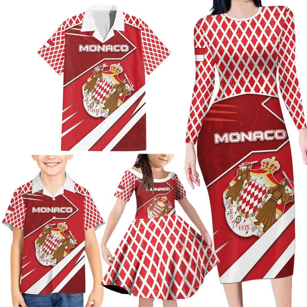 Personalized Monaco Family Matching Long Sleeve Bodycon Dress and Hawaiian Shirt Coat Of Arms Unique Style - Wonder Print Shop