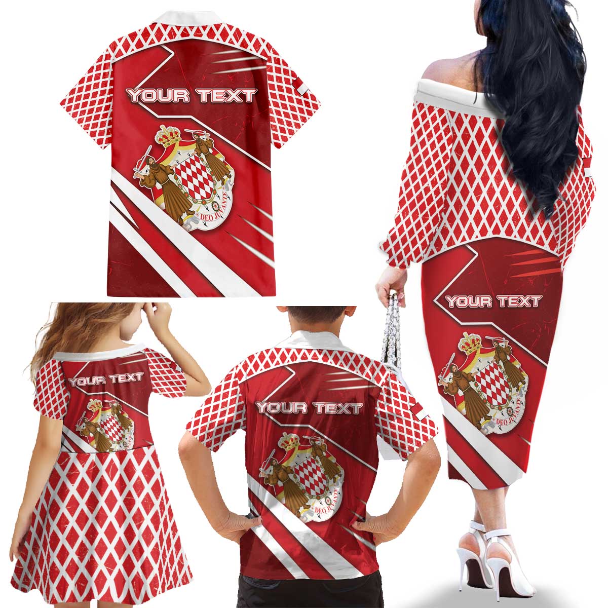 Personalized Monaco Family Matching Off The Shoulder Long Sleeve Dress and Hawaiian Shirt Coat Of Arms Unique Style - Wonder Print Shop