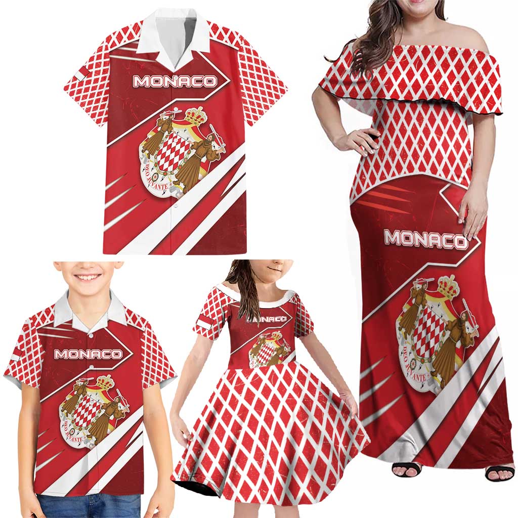 Personalized Monaco Family Matching Off Shoulder Maxi Dress and Hawaiian Shirt Coat Of Arms Unique Style - Wonder Print Shop