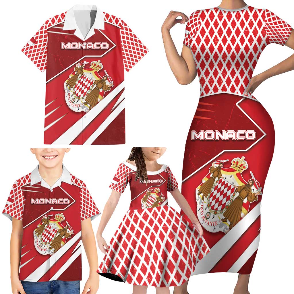 Personalized Monaco Family Matching Short Sleeve Bodycon Dress and Hawaiian Shirt Coat Of Arms Unique Style - Wonder Print Shop