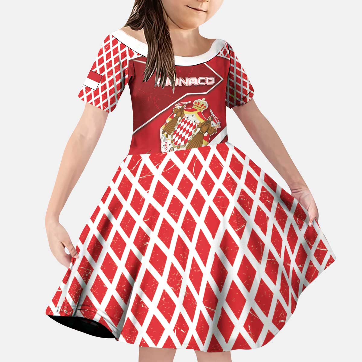 Personalized Monaco Kid Short Sleeve Dress Coat Of Arms Unique Style - Wonder Print Shop