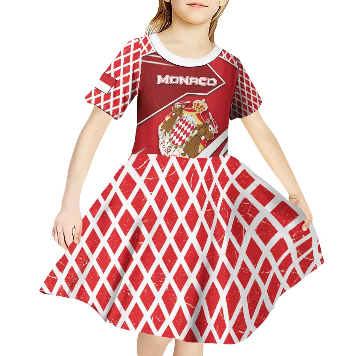 Personalized Monaco Kid Short Sleeve Dress Coat Of Arms Unique Style - Wonder Print Shop