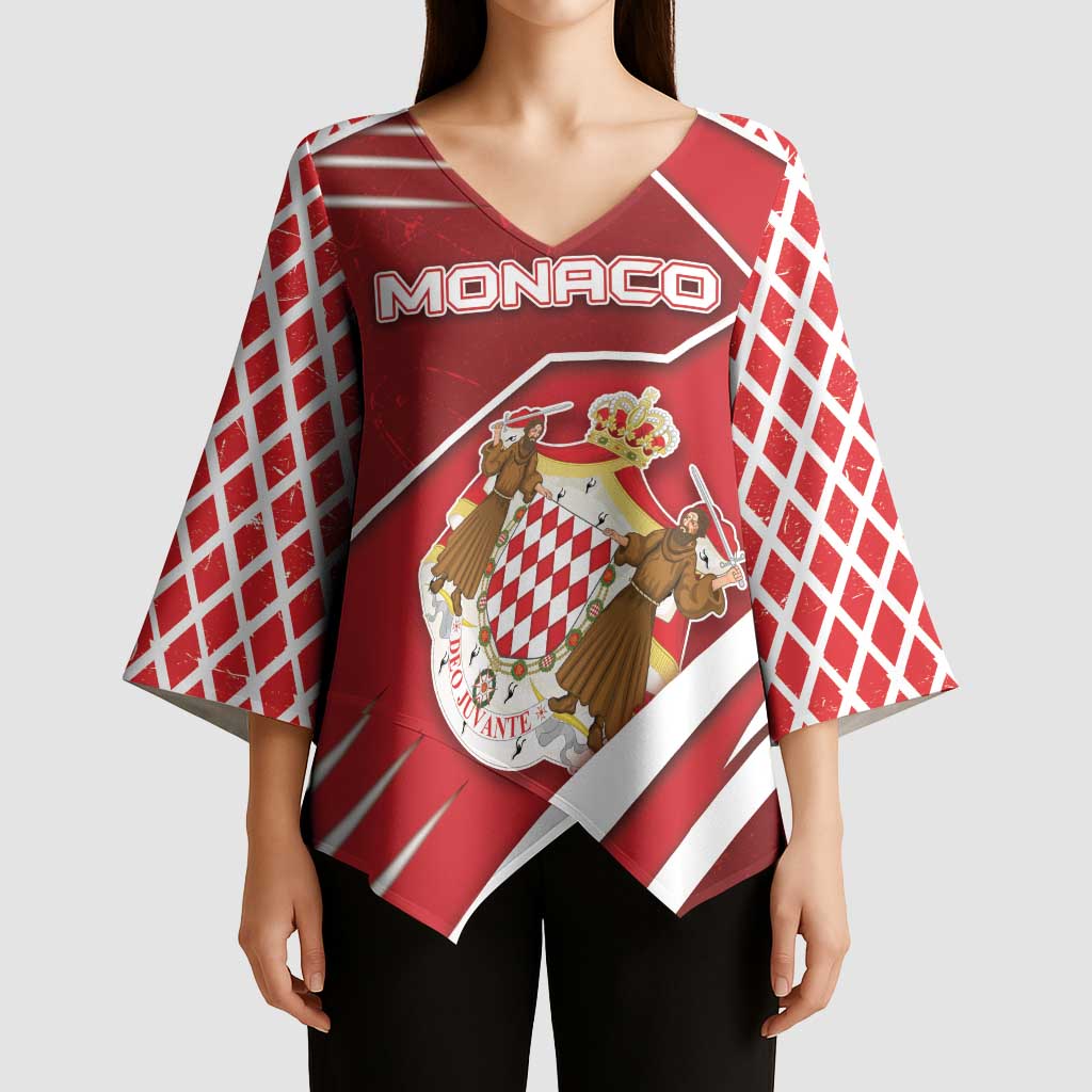 Personalized Monaco Kimono Sleeve Blouse Coat Of Arms Unique Style - Wonder Print Shop
