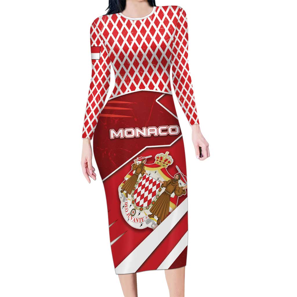 Personalized Monaco Long Sleeve Bodycon Dress Coat Of Arms Unique Style - Wonder Print Shop