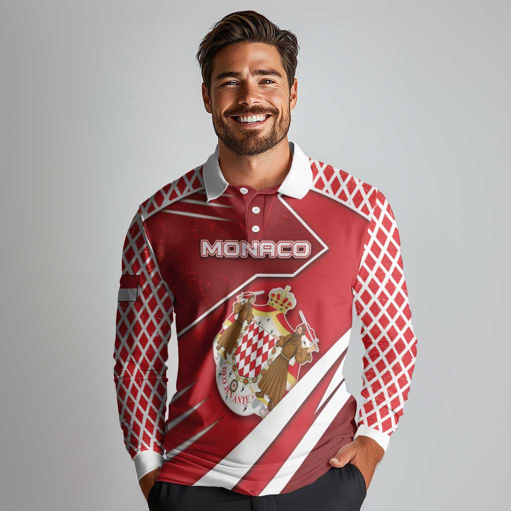 Personalized Monaco Long Sleeve Polo Shirt Coat Of Arms Unique Style - Wonder Print Shop