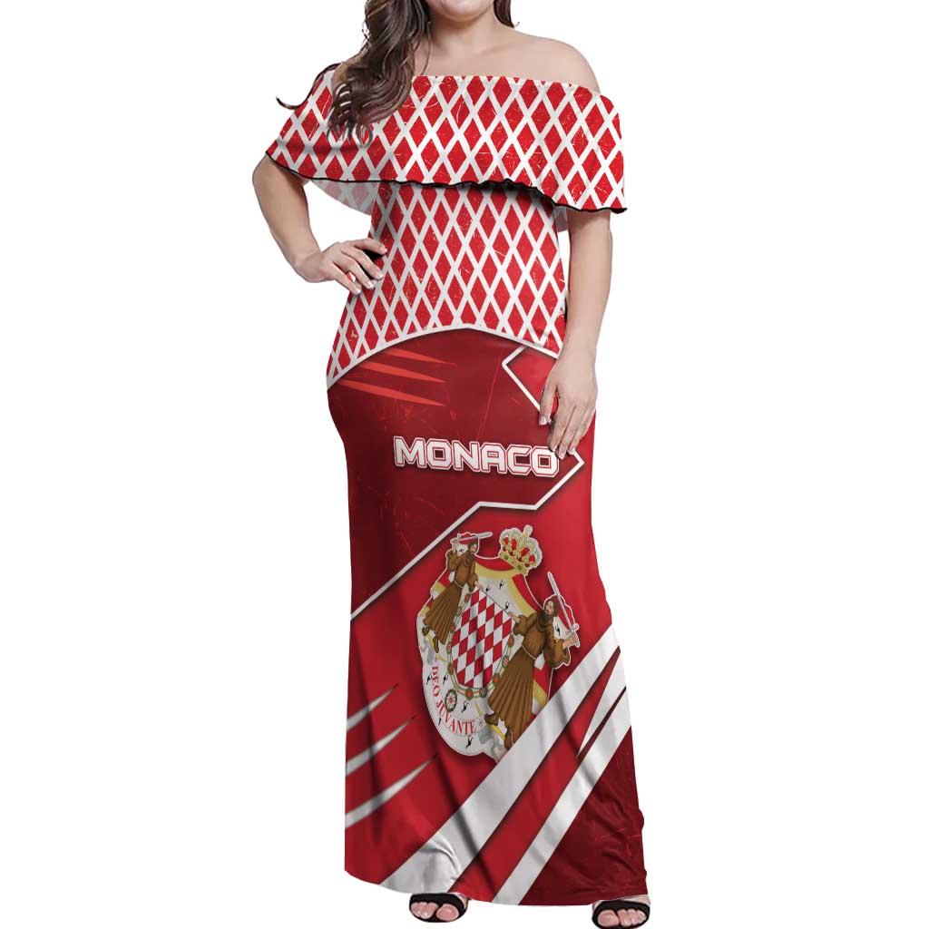 Personalized Monaco Off Shoulder Maxi Dress Coat Of Arms Unique Style - Wonder Print Shop