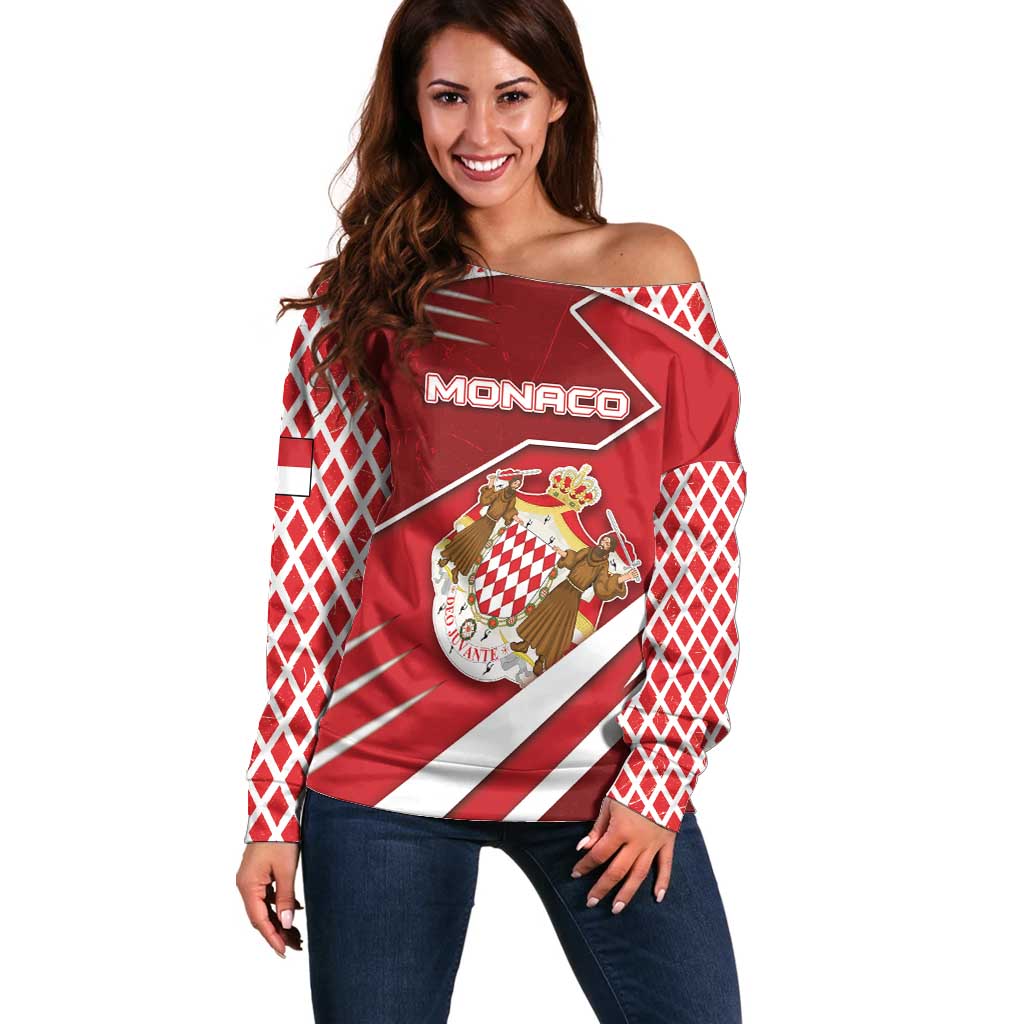 Personalized Monaco Off Shoulder Sweater Coat Of Arms Unique Style - Wonder Print Shop