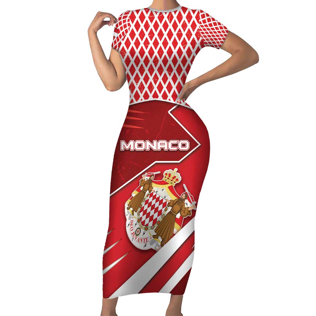 Personalized Monaco Short Sleeve Bodycon Dress Coat Of Arms Unique Style - Wonder Print Shop