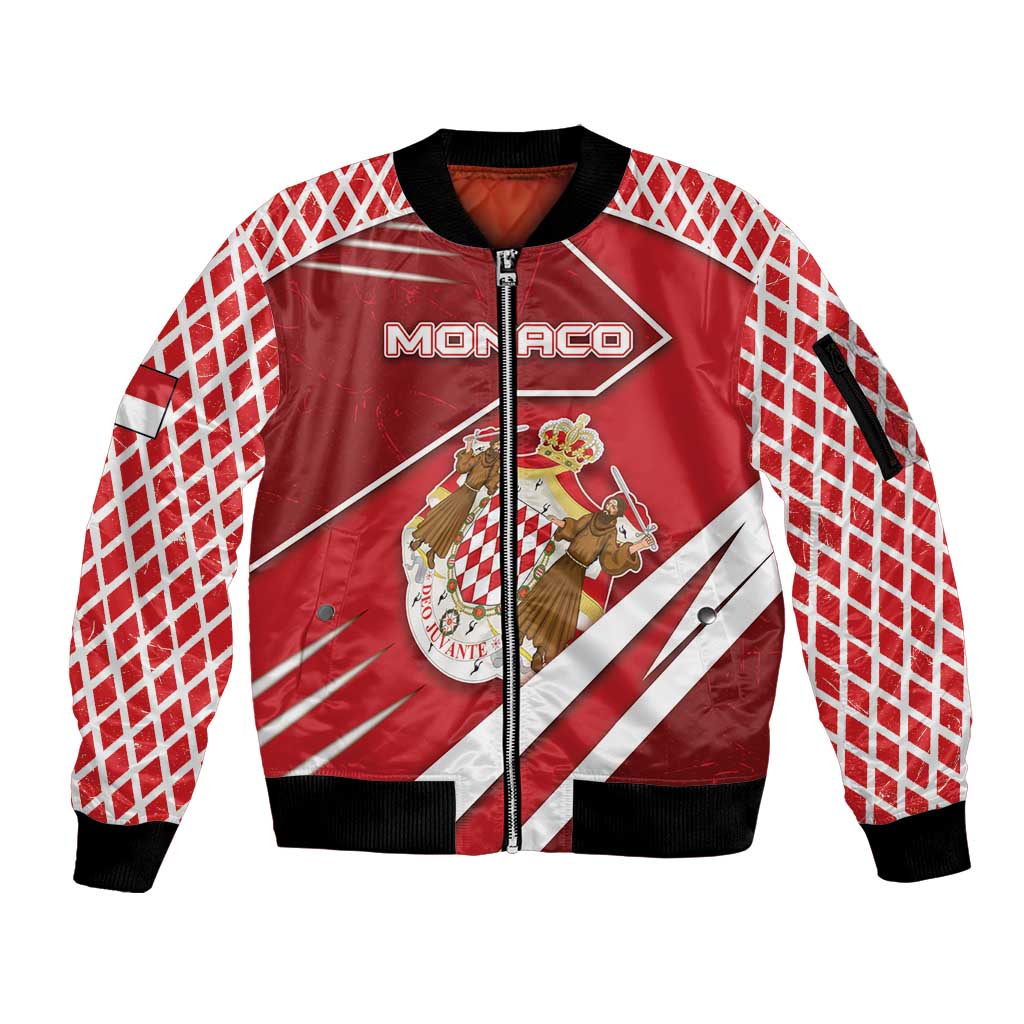 Personalized Monaco Sleeve Zip Bomber Jacket Coat Of Arms Unique Style - Wonder Print Shop