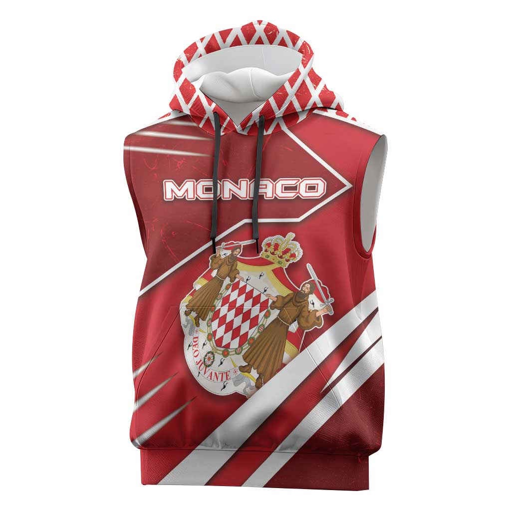 Personalized Monaco Sleeveless Hoodie Coat Of Arms Unique Style - Wonder Print Shop