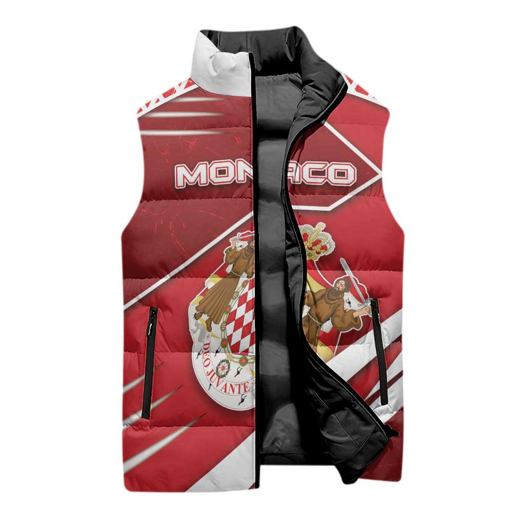 Personalized Monaco Sleeveless Puffer Jacket Coat Of Arms Unique Style - Wonder Print Shop