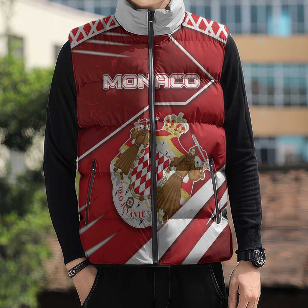 Personalized Monaco Sleeveless Puffer Jacket Coat Of Arms Unique Style - Wonder Print Shop