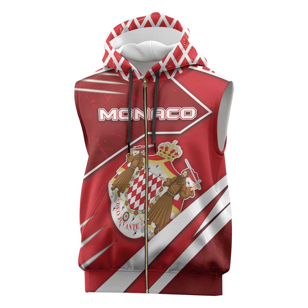Personalized Monaco Sleeveless Zip Hoodie Coat Of Arms Unique Style - Wonder Print Shop