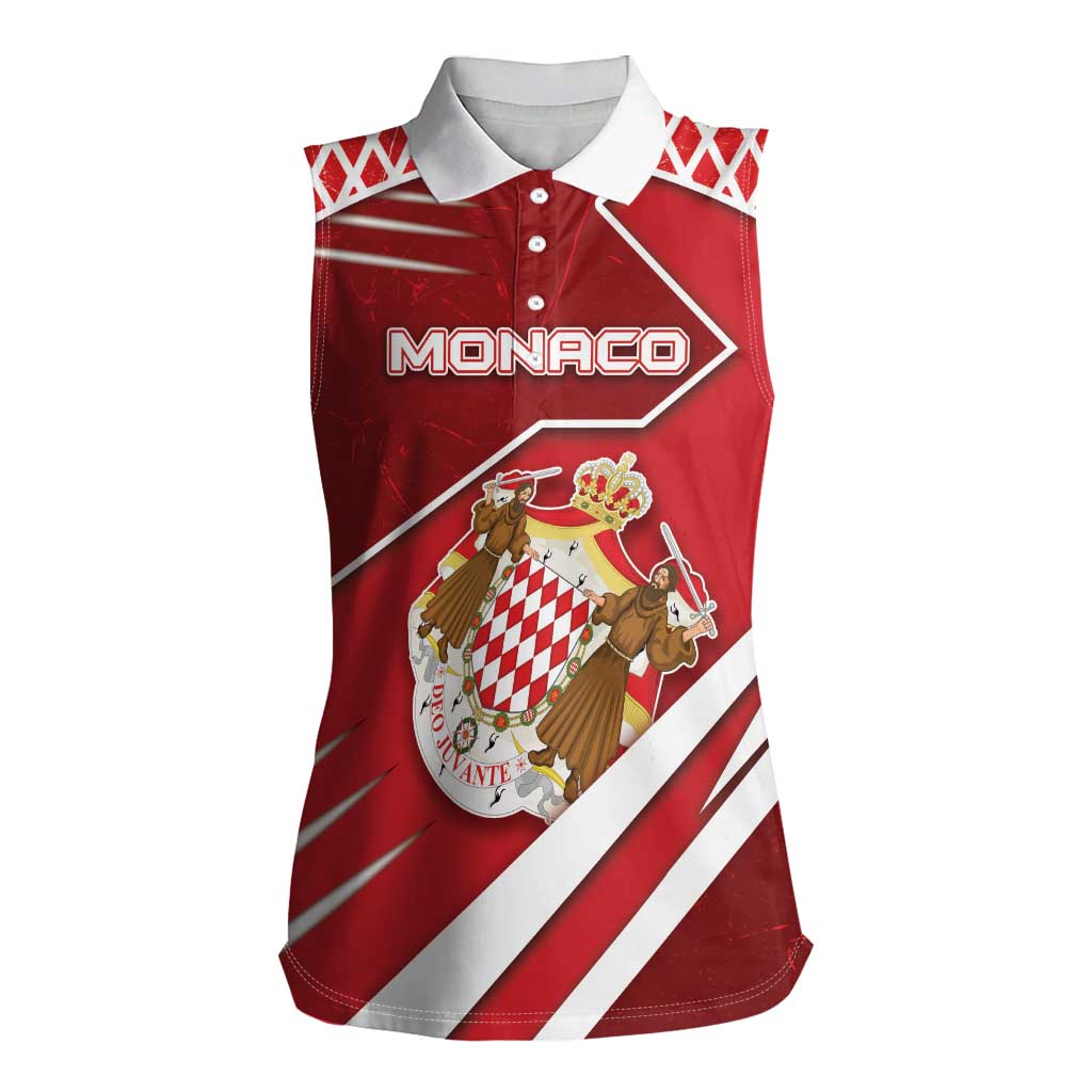 Personalized Monaco Women Sleeveless Polo Shirt Coat Of Arms Unique Style - Wonder Print Shop