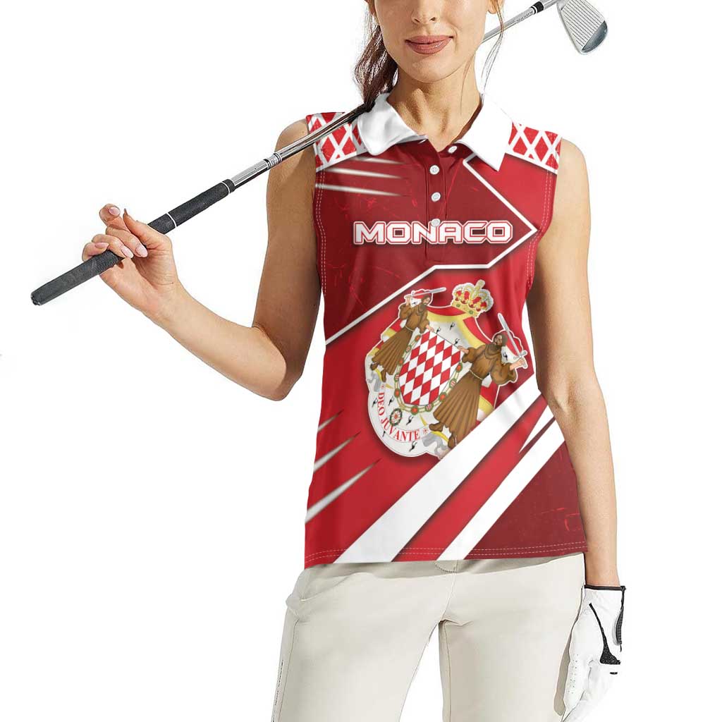 Personalized Monaco Women Sleeveless Polo Shirt Coat Of Arms Unique Style - Wonder Print Shop