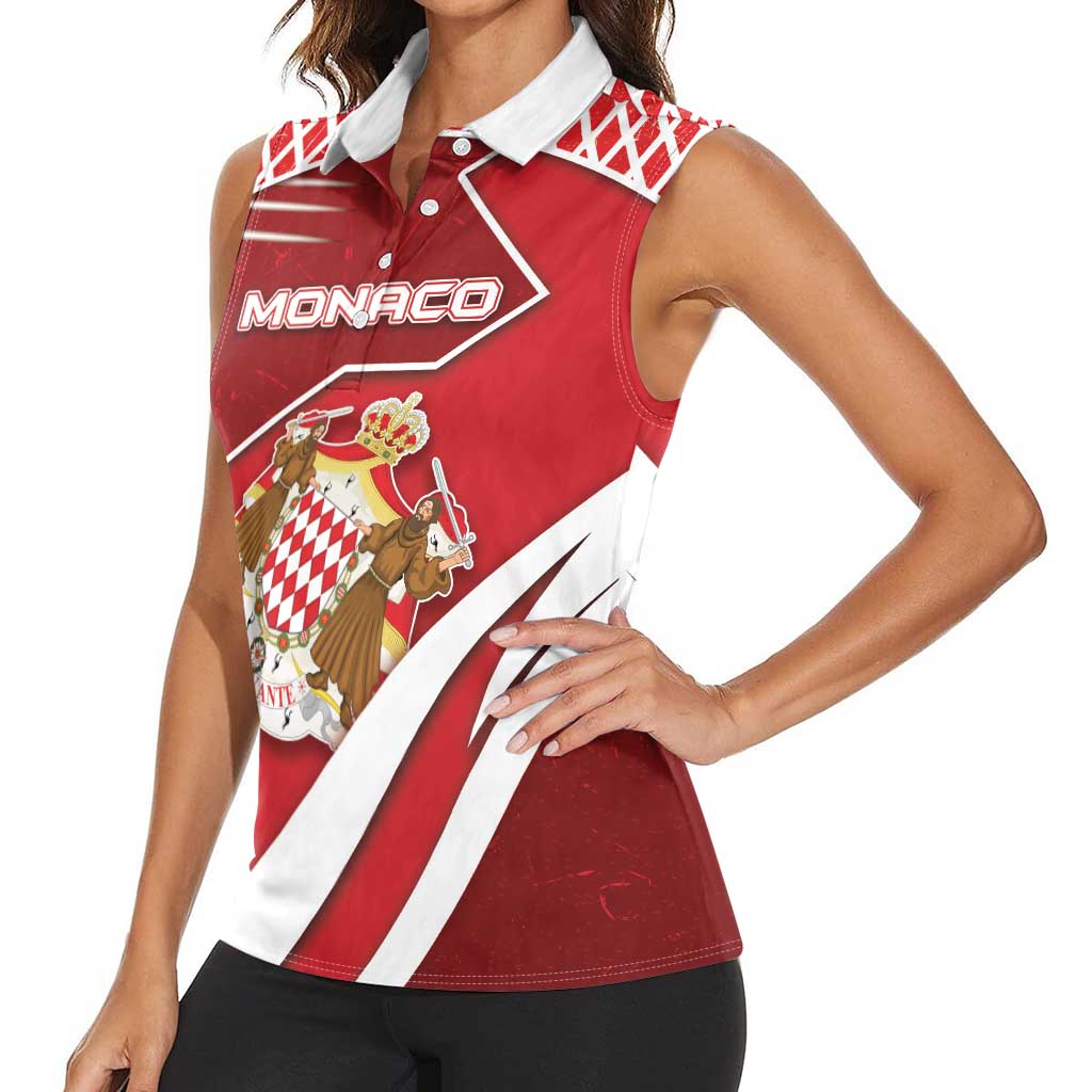 Personalized Monaco Women Sleeveless Polo Shirt Coat Of Arms Unique Style - Wonder Print Shop