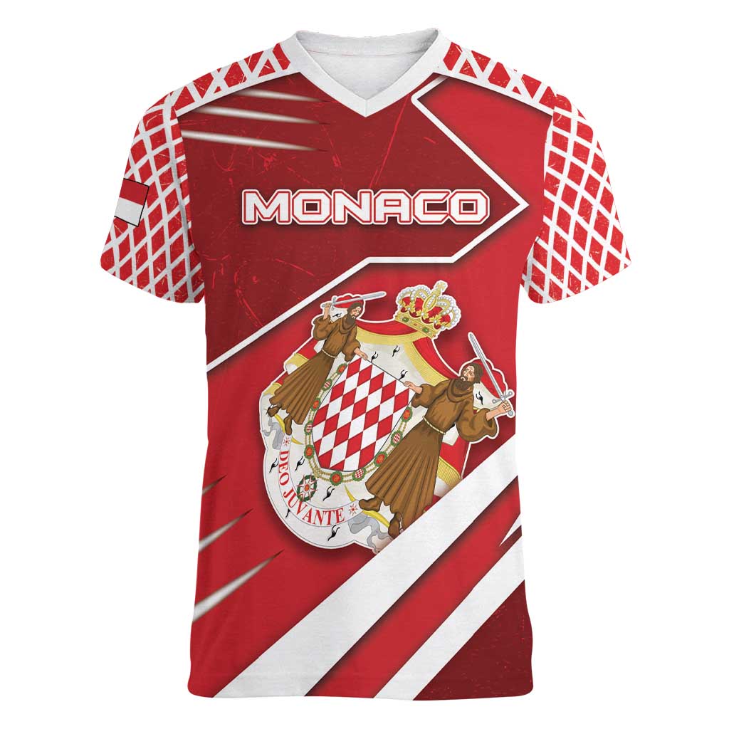 Personalized Monaco Women V-Neck T-Shirt Coat Of Arms Unique Style - Wonder Print Shop