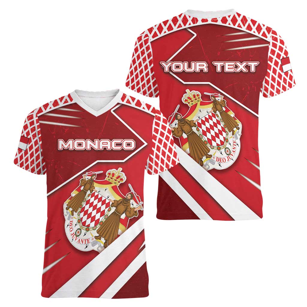 Personalized Monaco Women V-Neck T-Shirt Coat Of Arms Unique Style - Wonder Print Shop