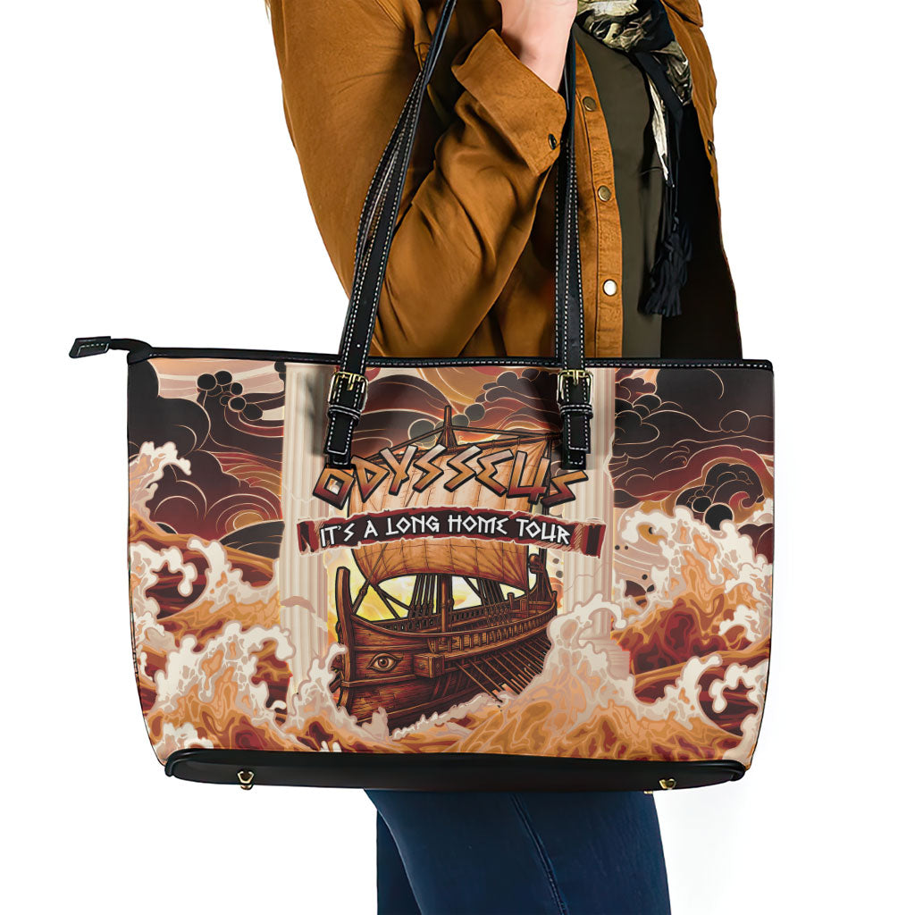 Odysseus World Tour Leather Tote Bag Ancient Greek Mythology