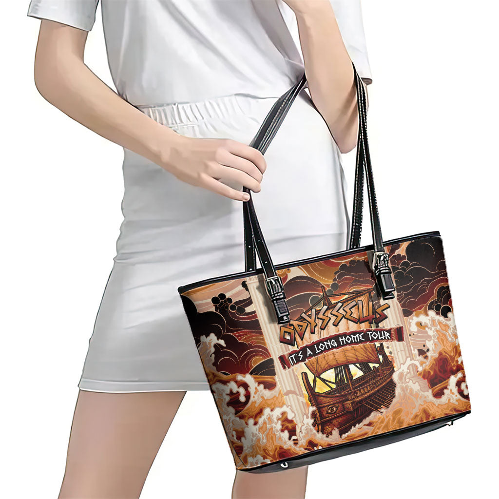 Odysseus World Tour Leather Tote Bag Ancient Greek Mythology