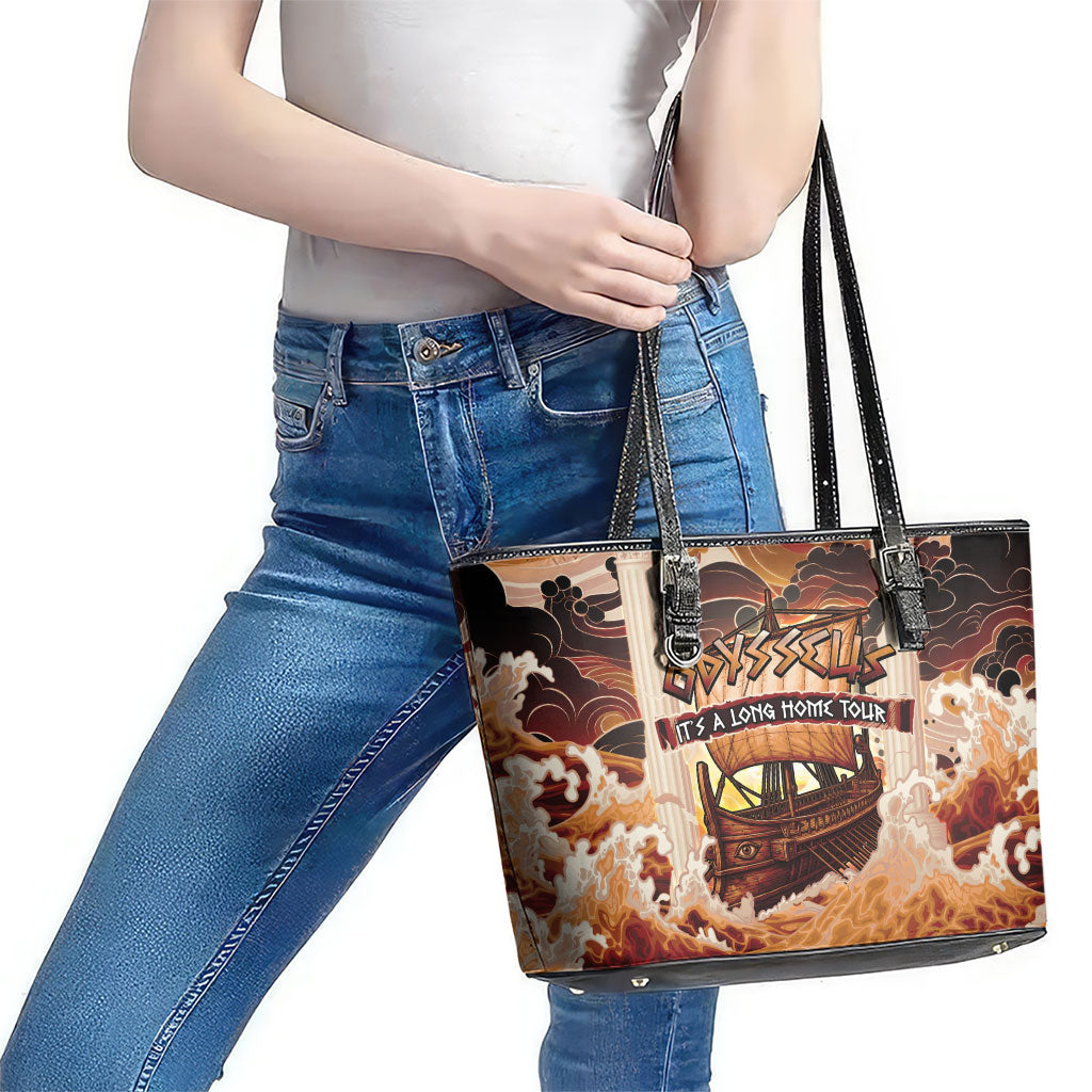Odysseus World Tour Leather Tote Bag Ancient Greek Mythology