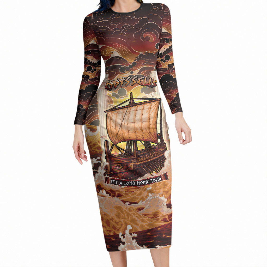 Odysseus World Tour Long Sleeve Bodycon Dress Ancient Greek Mythology