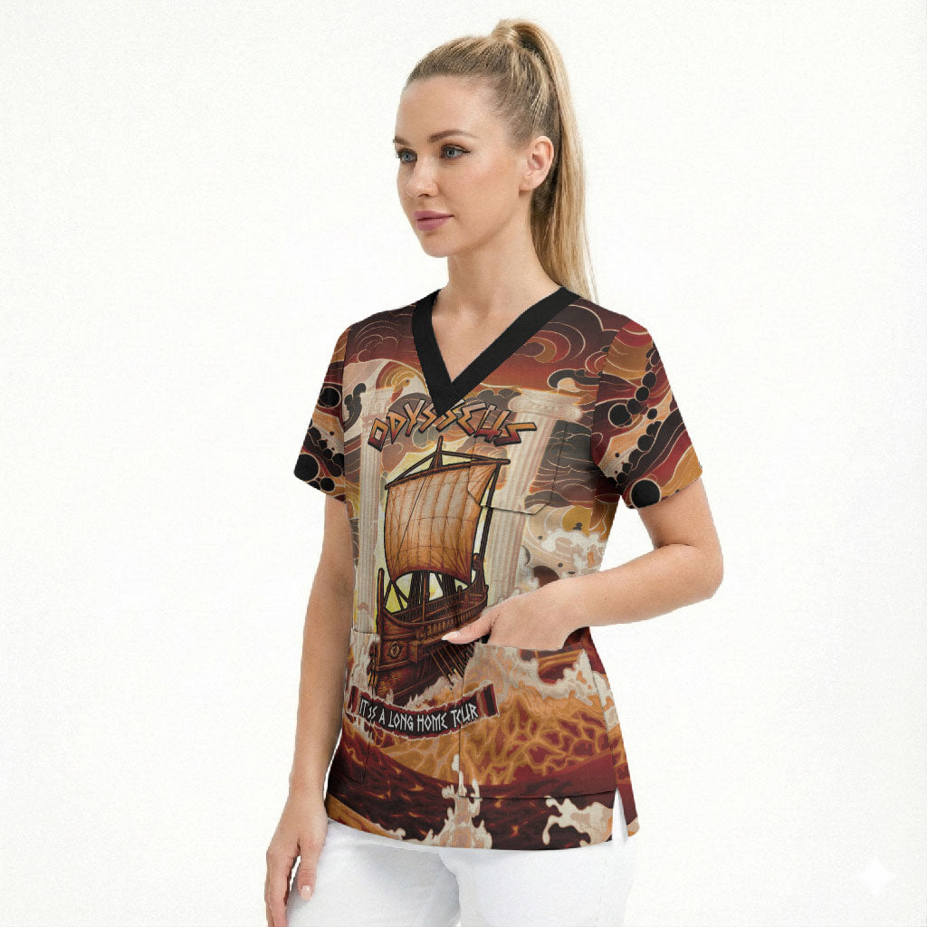 Odysseus World Tour Scrub Top Ancient Greek Mythology