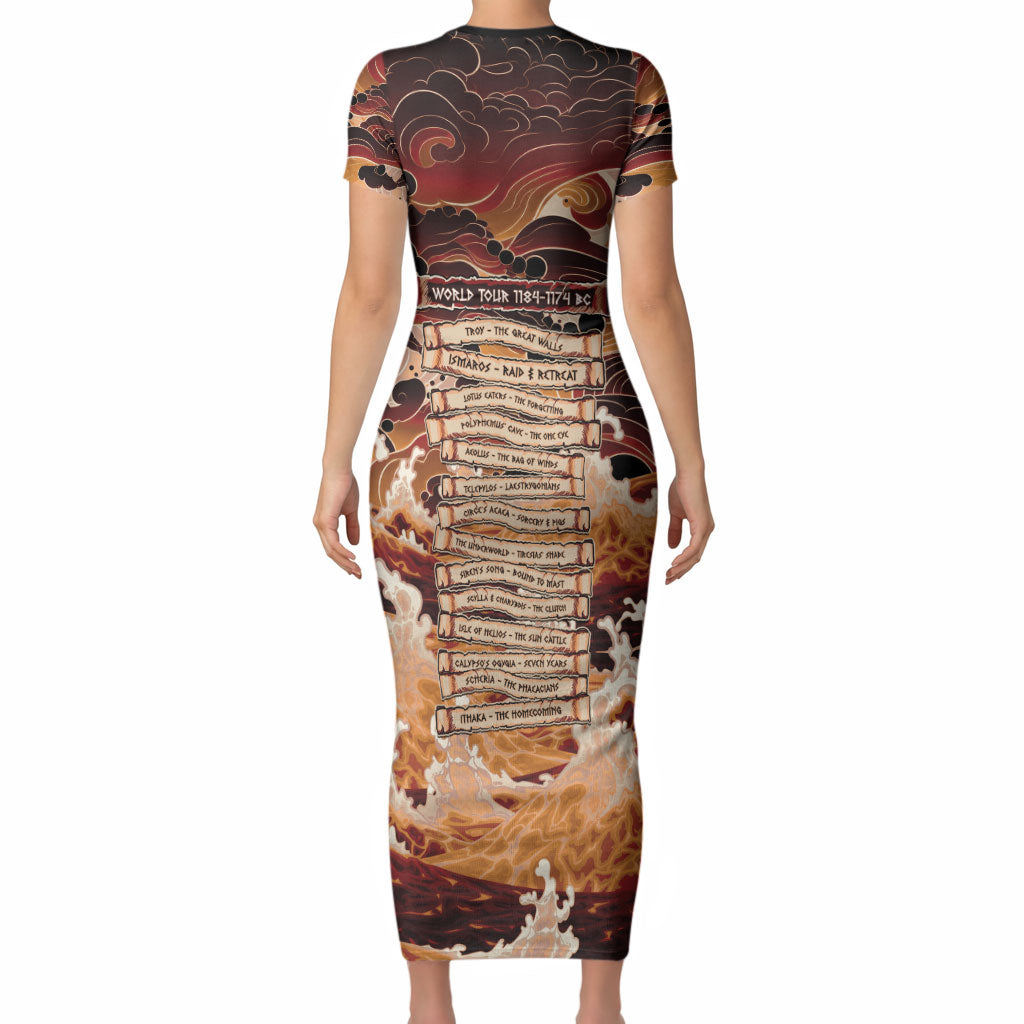 Odysseus World Tour Short Sleeve Bodycon Dress Ancient Greek Mythology