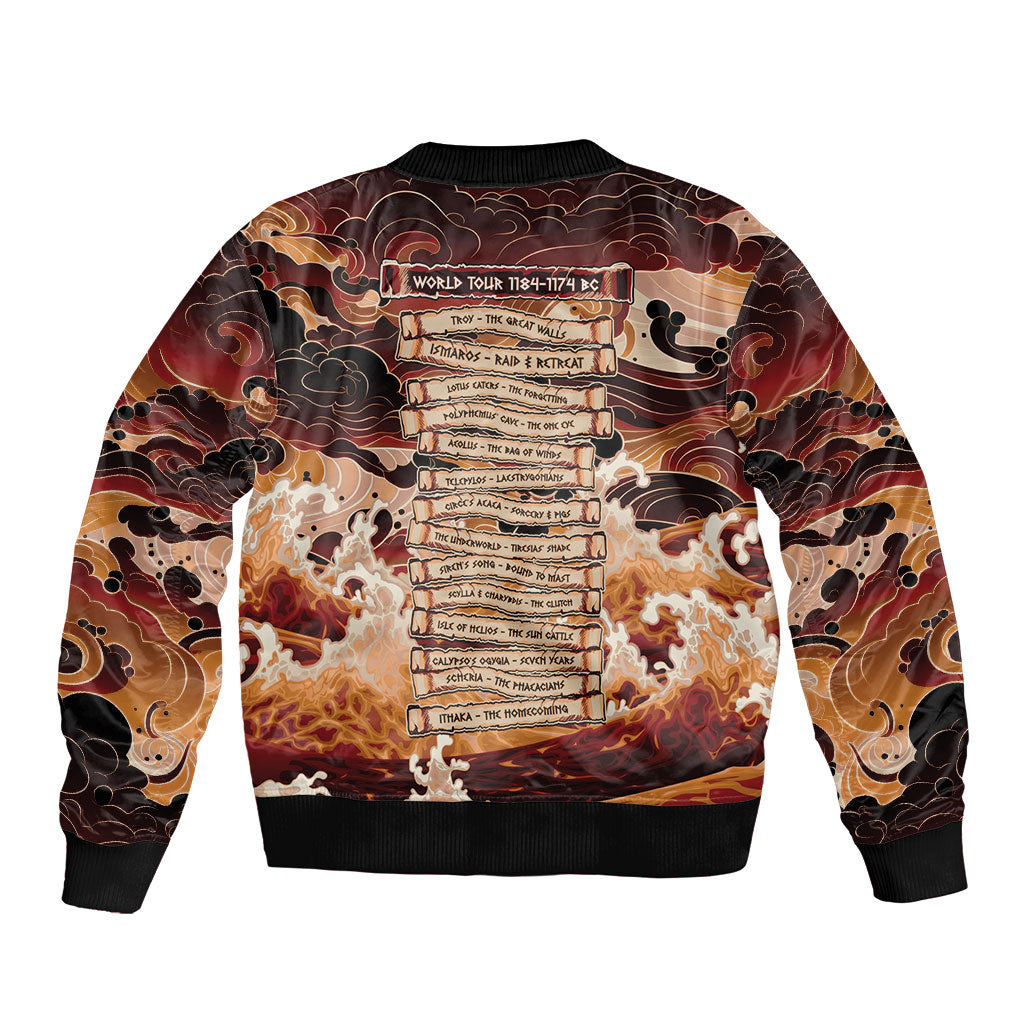 Odysseus World Tour Sleeve Zip Bomber Jacket Ancient Greek Mythology