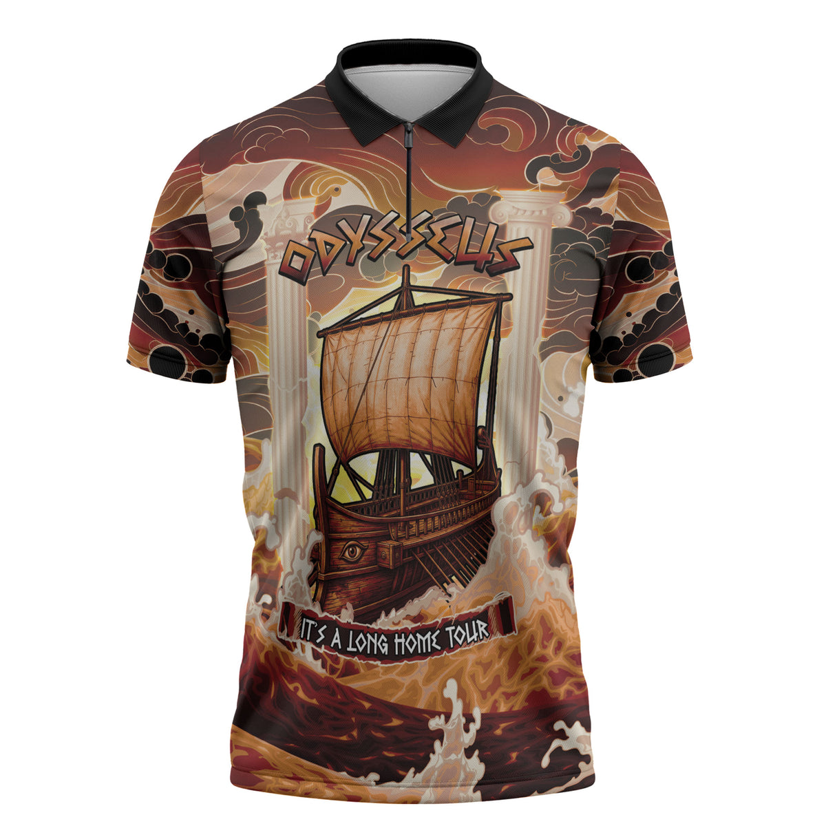 Odysseus World Tour Zipper Polo Shirt Ancient Greek Mythology