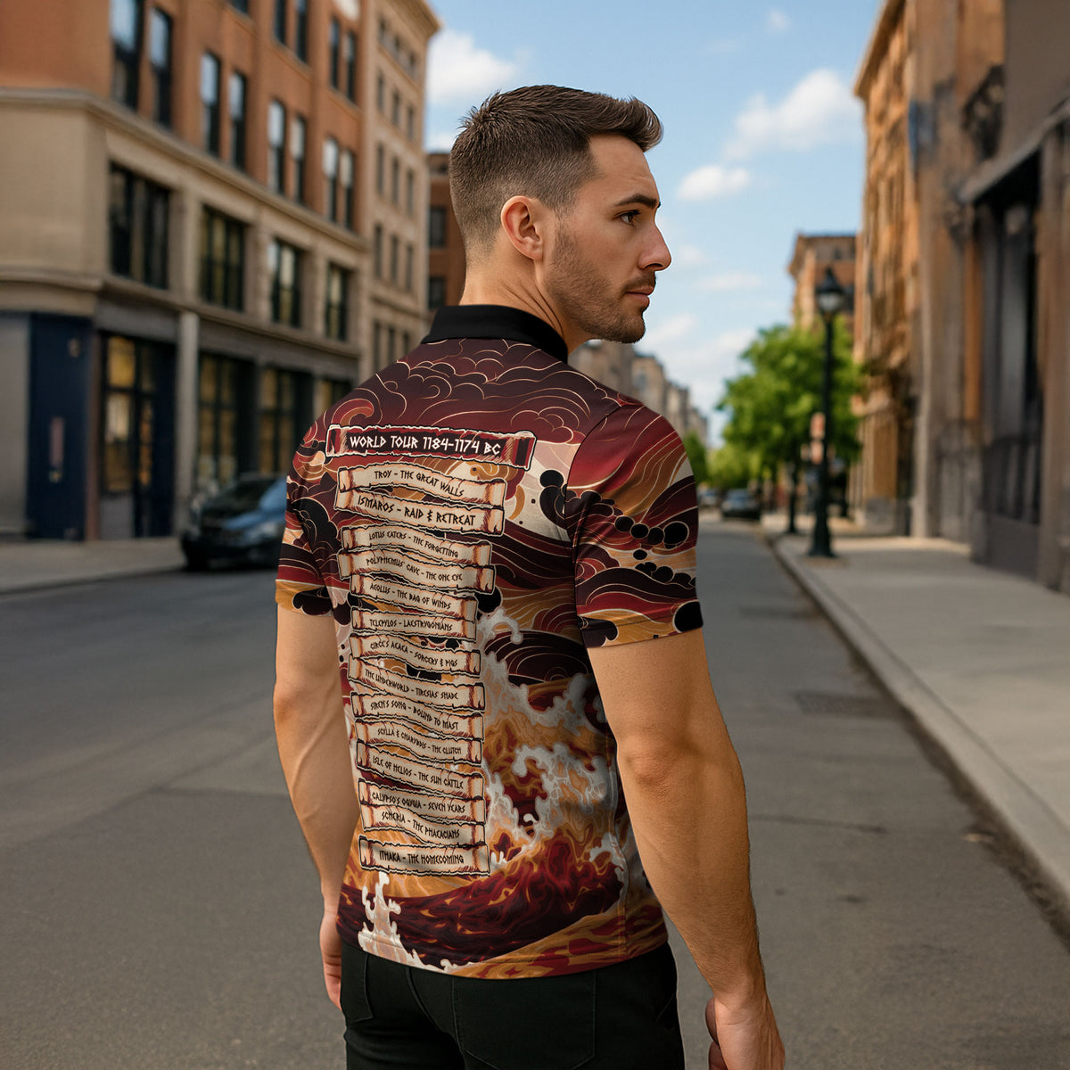 Odysseus World Tour Zipper Polo Shirt Ancient Greek Mythology