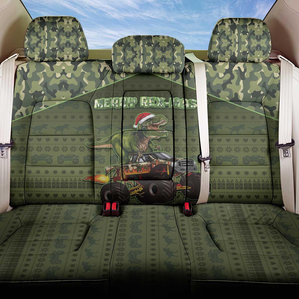 Dinosaur Christmas Back Car Seat Cover Merry Rexmas - Wonder Print Shop