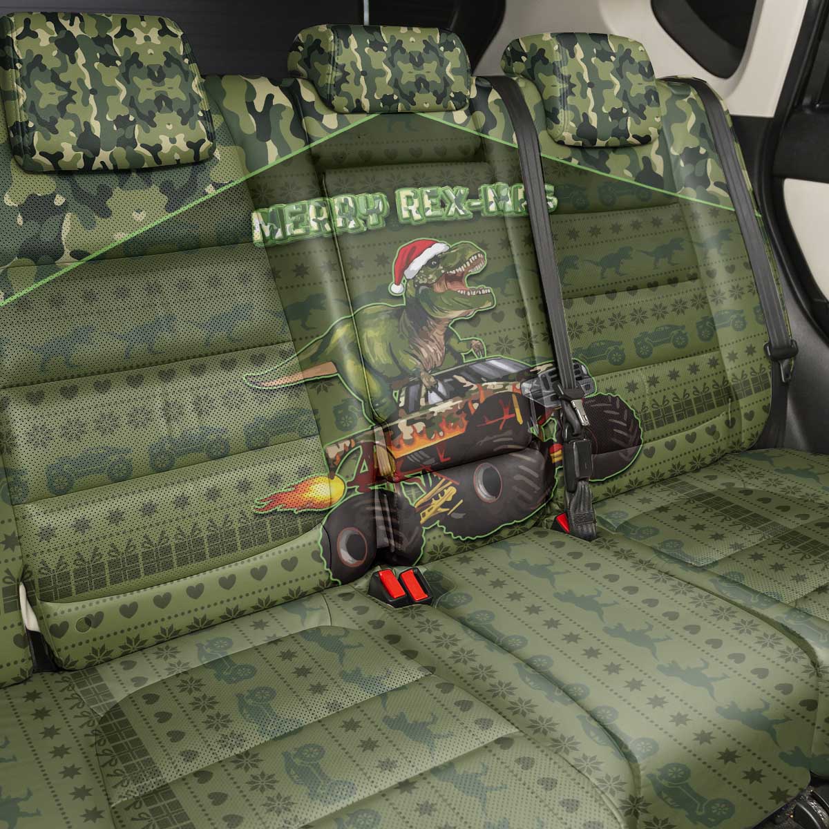 Dinosaur Christmas Back Car Seat Cover Merry Rexmas - Wonder Print Shop