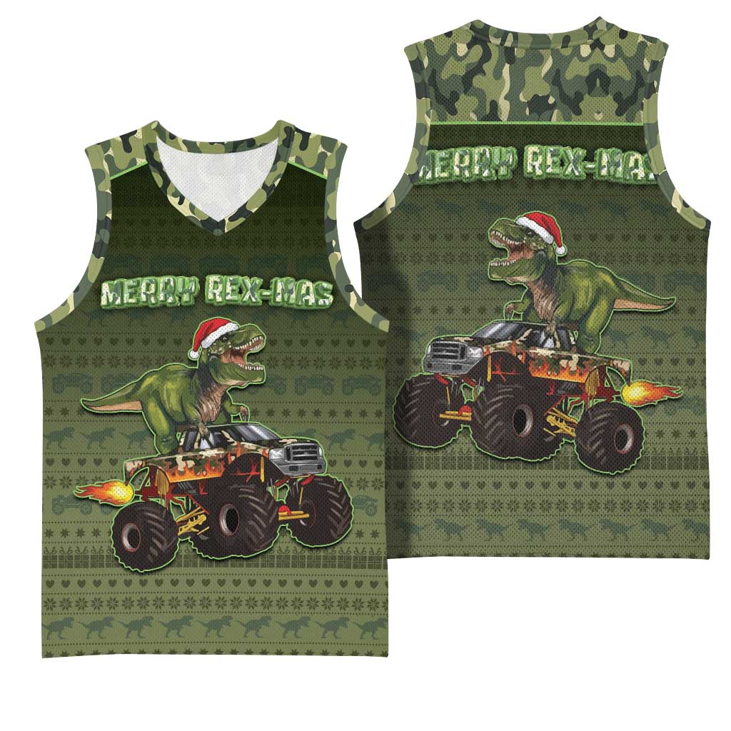Dinosaur Christmas Basketball Jersey Merry Rexmas - Wonder Print Shop