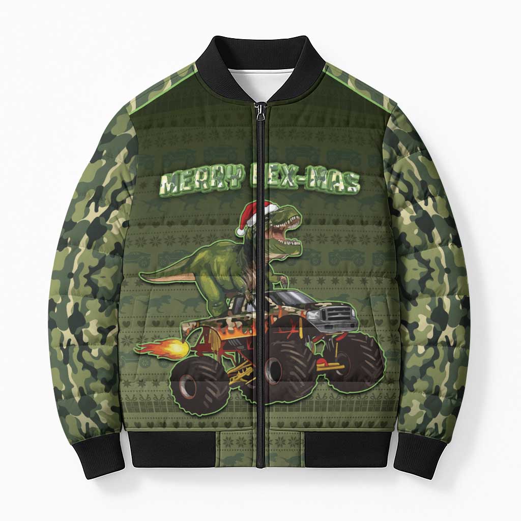 Dinosaur Christmas Bomber Puffer Jacket Merry Rexmas - Wonder Print Shop