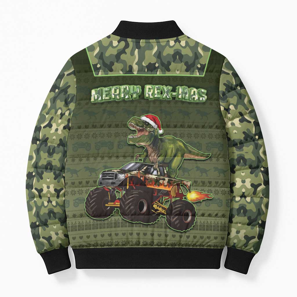 Dinosaur Christmas Bomber Puffer Jacket Merry Rexmas - Wonder Print Shop