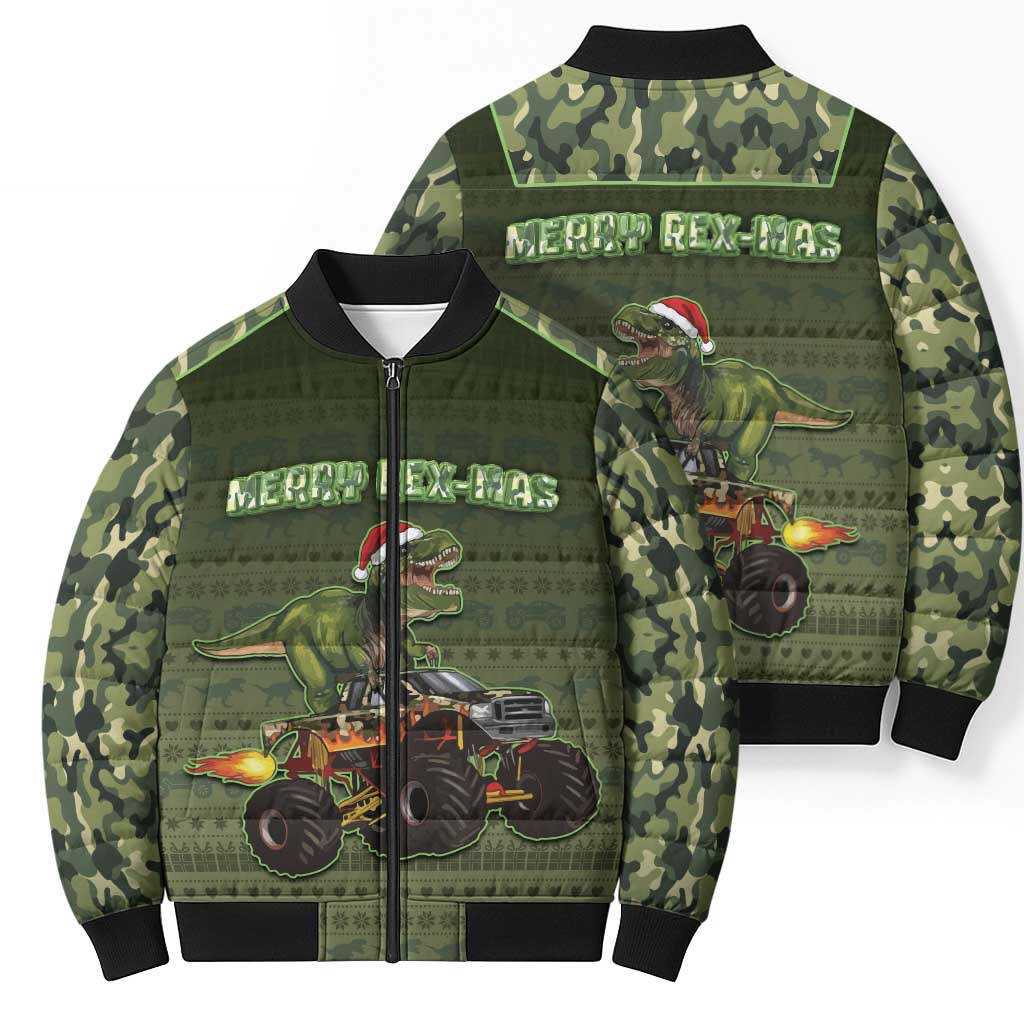 Dinosaur Christmas Bomber Puffer Jacket Merry Rexmas - Wonder Print Shop