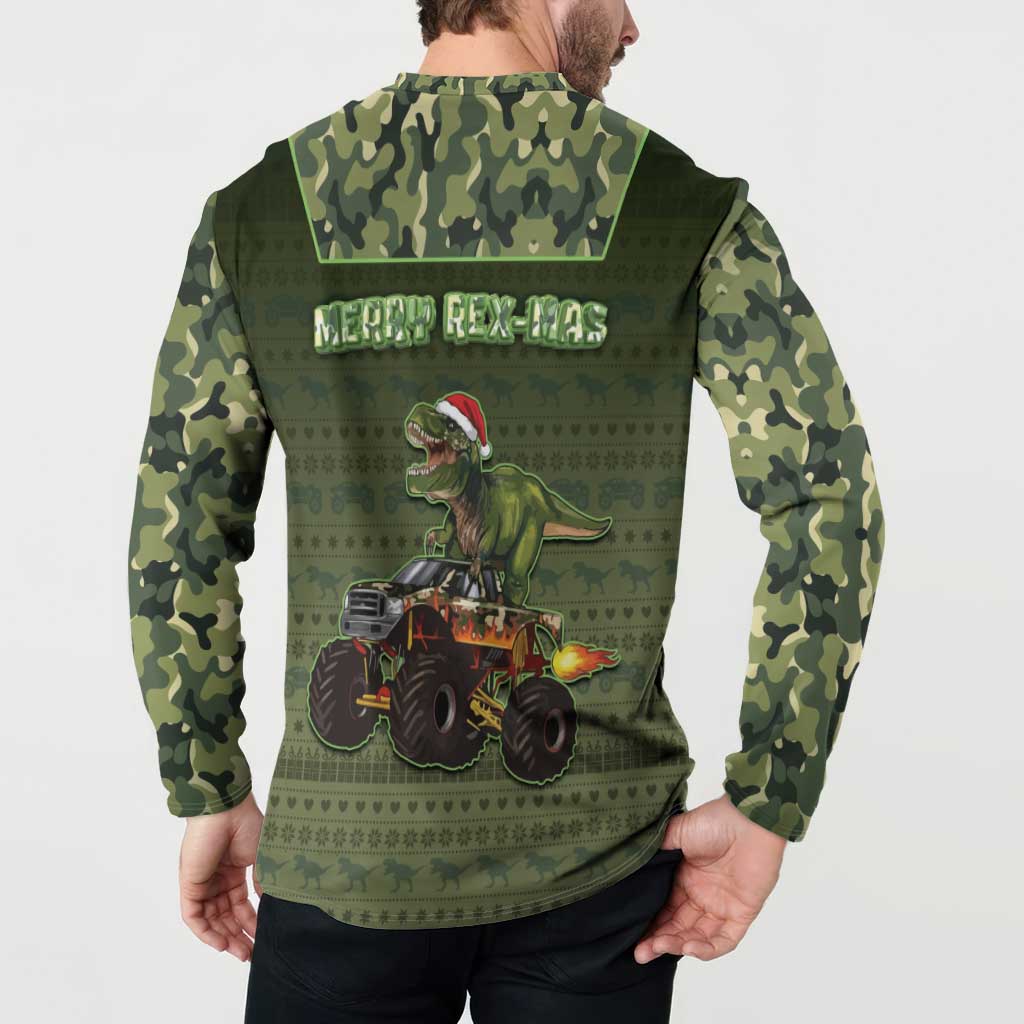 Dinosaur Christmas Button Sweatshirt Merry Rexmas - Wonder Print Shop