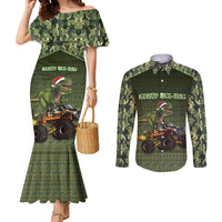 Dinosaur Christmas Couples Matching Mermaid Dress and Long Sleeve Button Shirt Merry Rexmas - Wonder Print Shop