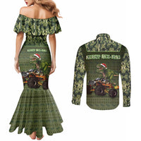 Dinosaur Christmas Couples Matching Mermaid Dress and Long Sleeve Button Shirt Merry Rexmas - Wonder Print Shop
