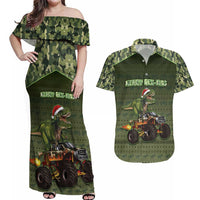 Dinosaur Christmas Couples Matching Off Shoulder Maxi Dress and Hawaiian Shirt Merry Rexmas - Wonder Print Shop