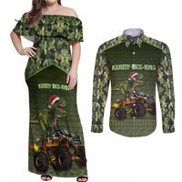 Dinosaur Christmas Couples Matching Off Shoulder Maxi Dress and Long Sleeve Button Shirt Merry Rexmas - Wonder Print Shop