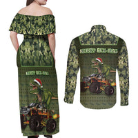 Dinosaur Christmas Couples Matching Off Shoulder Maxi Dress and Long Sleeve Button Shirt Merry Rexmas - Wonder Print Shop