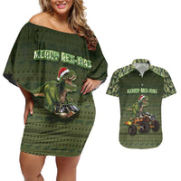 Dinosaur Christmas Couples Matching Off Shoulder Short Dress and Hawaiian Shirt Merry Rexmas - Wonder Print Shop